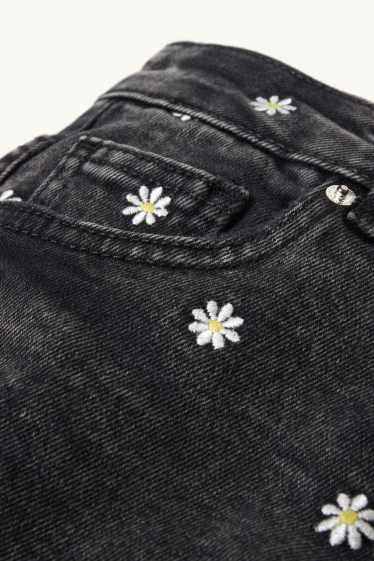 Femmes - CLOCKHOUSE - short en jean - high waist - à fleurs - jean gris foncé