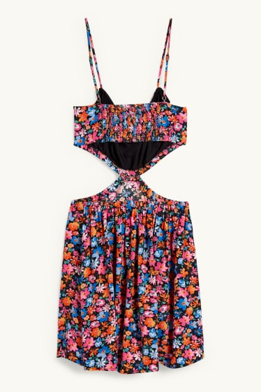 Damen - Fit & Flare Kleid - geblümt - schwarz