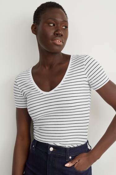 Women - Basic T-shirt - striped - white