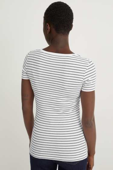 Women - Basic T-shirt - striped - white