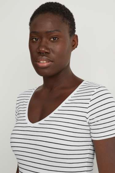 Women - Basic T-shirt - striped - white