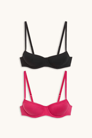 Damen - Multipack 2er - BH mit Bügel - FULL COVERAGE - wattiert - pink