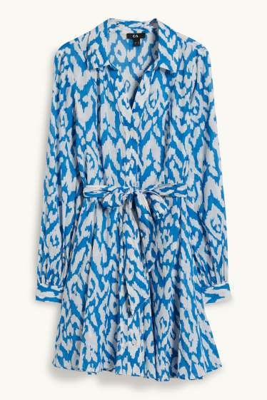 Women - Shirt dress - patterned - blue / white