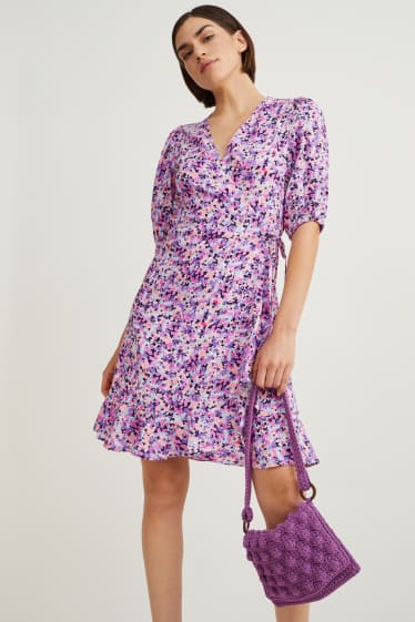 Femmes - Robe croisée - à fleurs - rose