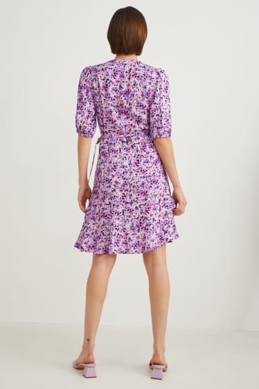 Femmes - Robe croisée - à fleurs - rose