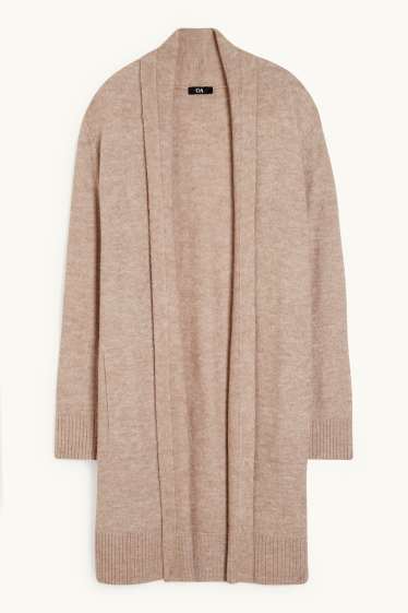 Damen - Lange Basic-Strickjacke - hellbeige