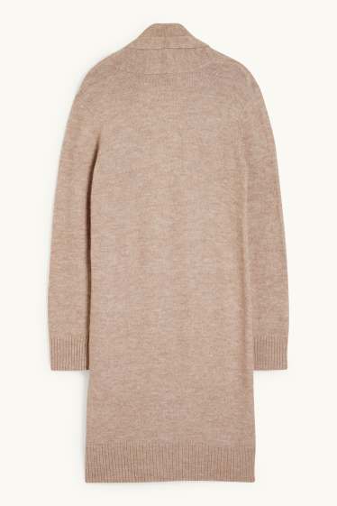 Damen - Lange Basic-Strickjacke - hellbeige