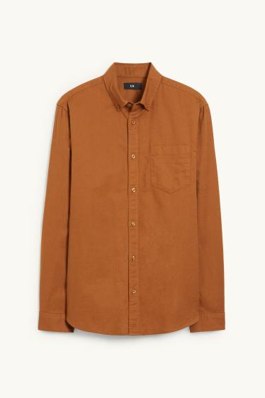 Hommes - Chemise Oxford - coupe droite - col button down - havane