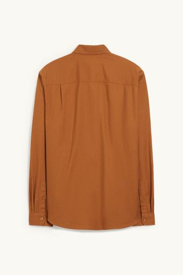 Hommes - Chemise Oxford - coupe droite - col button down - havane