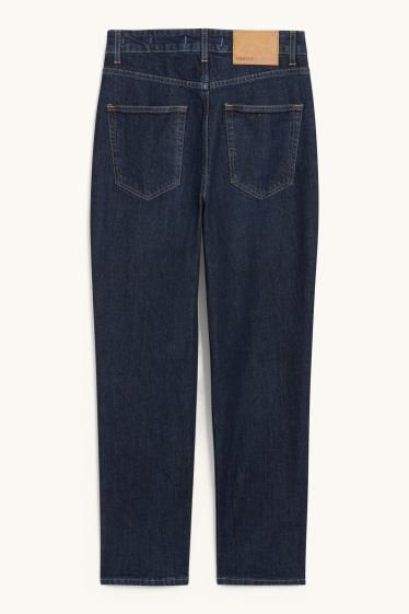 Women - Cropped straight jeans - high waist - blue denim