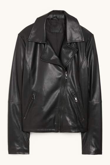 Damen - Bikerjacke - Lederimitat - schwarz