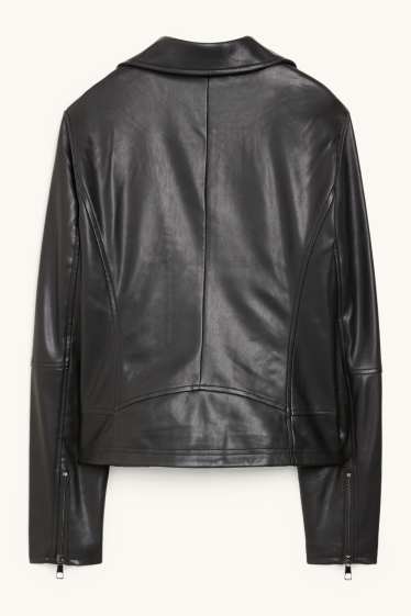 Damen - Bikerjacke - Lederimitat - schwarz