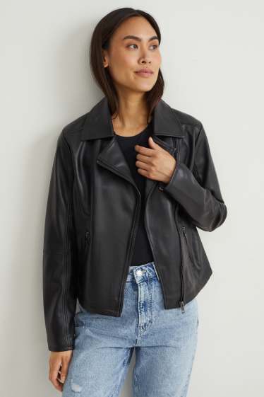 Damen - Bikerjacke - Lederimitat - schwarz