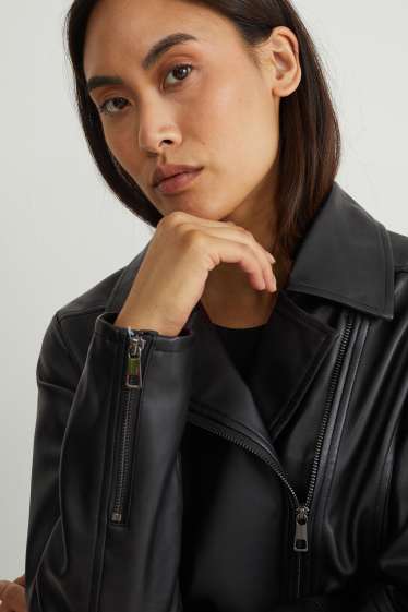 Damen - Bikerjacke - Lederimitat - schwarz