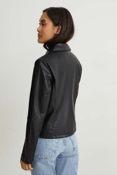 Damen - Bikerjacke - Lederimitat - schwarz