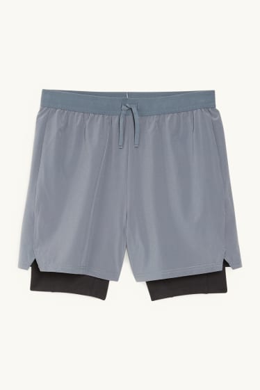 Uomo - Shorts tecnici - 4 Way Stretch - effetto sovrapposto - grigio