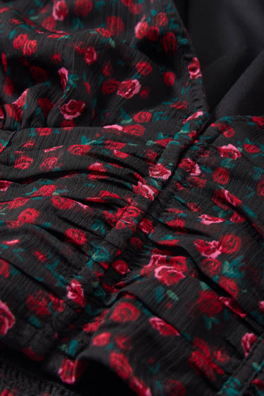 Donna - Blusa dal taglio corto - a fiori - nero