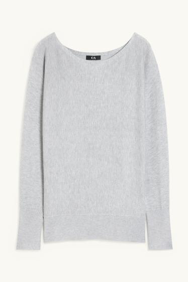 Femmes - Pullover en délicate maille - gris clair chiné