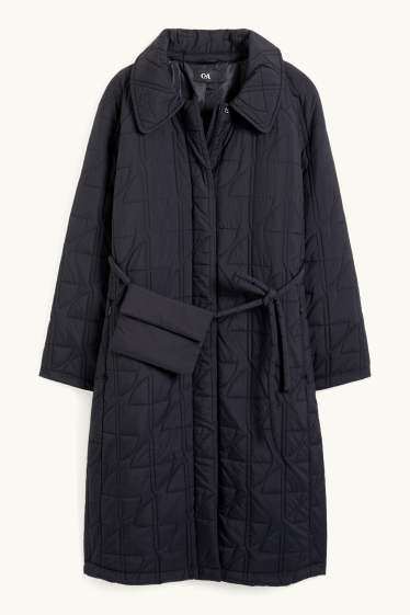 Women - Quilted coat with bum bag - black