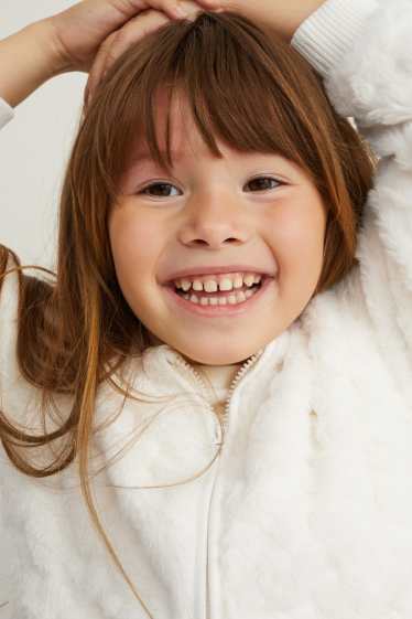 Kinder Mädchen - Kunstfell-Jacke - weiß