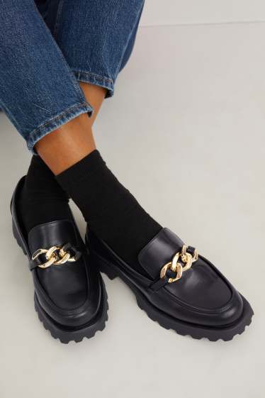 Women - Loafers - faux leather - black