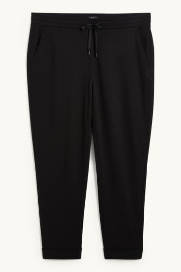 Women - Cloth trousers - mid-rise waist - tapered fit - black