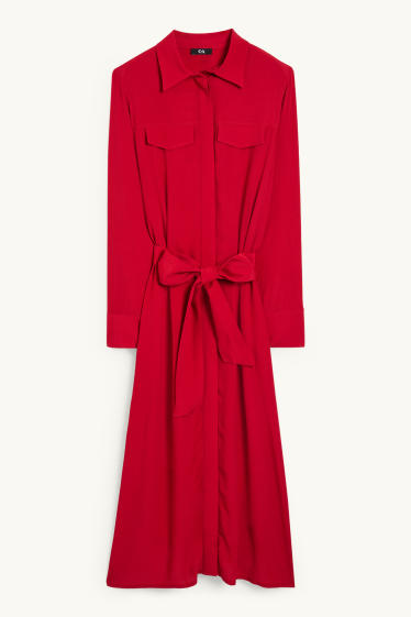Damen - Viskose-Blusenkleid - dunkelrot
