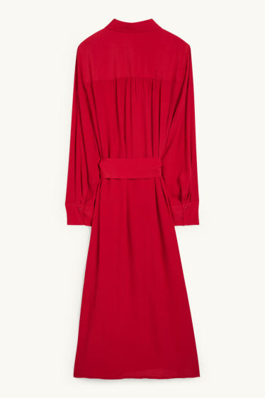 Damen - Viskose-Blusenkleid - dunkelrot