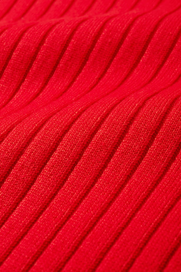 Women - Jumper with band collar - ribbed - red