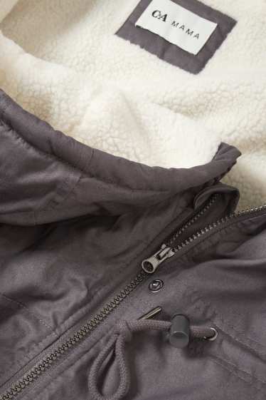 Dámské - Těhotenská parka s kapucí - nosící - šedá