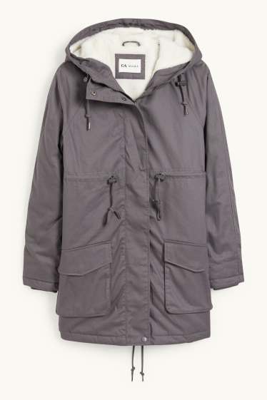 Dámské - Těhotenská parka s kapucí - nosící - šedá