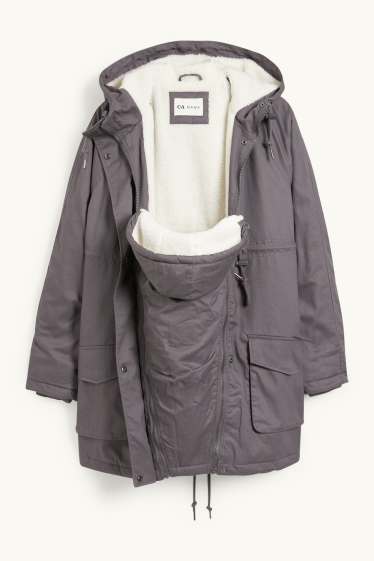 Dámské - Těhotenská parka s kapucí - nosící - šedá