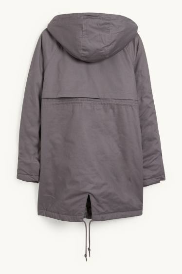 Dámské - Těhotenská parka s kapucí - nosící - šedá