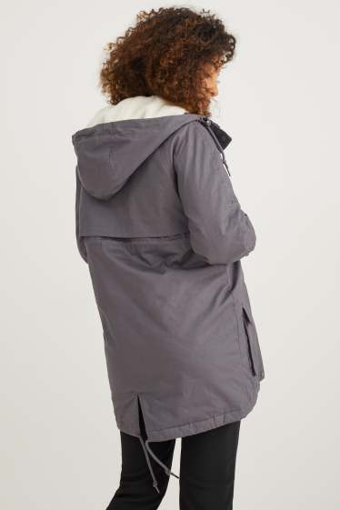 Dámské - Těhotenská parka s kapucí - nosící - šedá