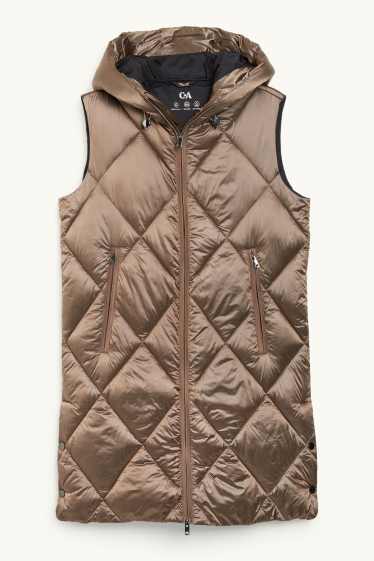 Women - Long quilted gilet with hood - beige