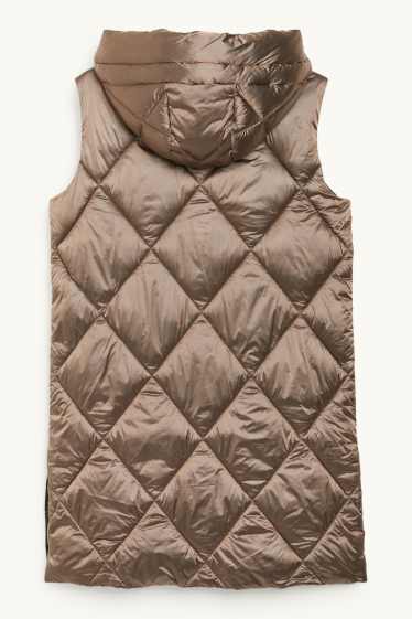 Women - Long quilted gilet with hood - beige