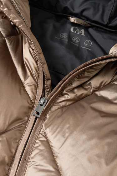 Women - Long quilted gilet with hood - beige