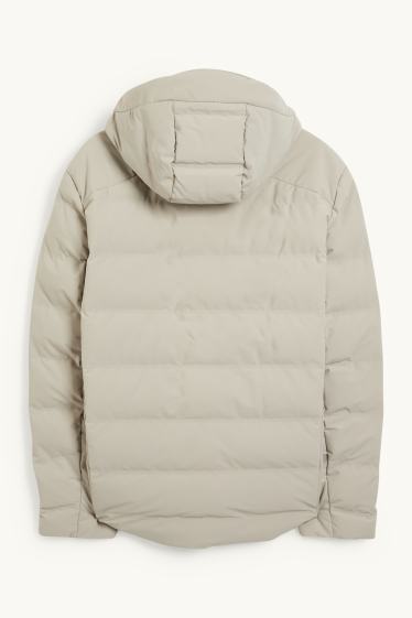 Heren - Gewatteerde jas met capuchon - waterafstotend - grijs-bruin