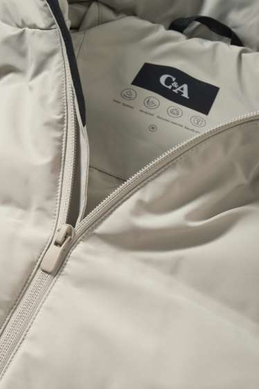 Heren - Gewatteerde jas met capuchon - waterafstotend - grijs-bruin