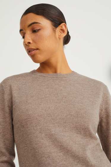 Damen - Basic-Pullover - Woll-Mix mit Kaschmir - hellbeige