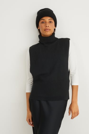 Women - Knitted cashmere blend poncho - black