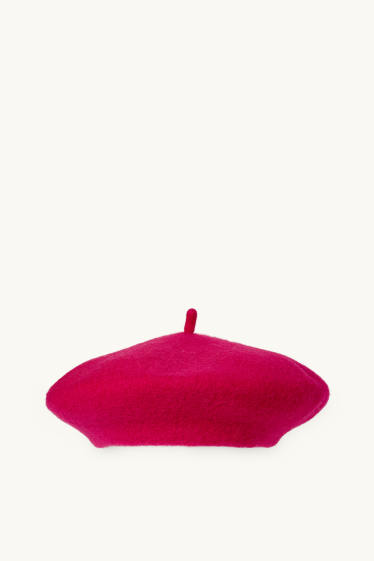 Women - Woollen beret - dark rose