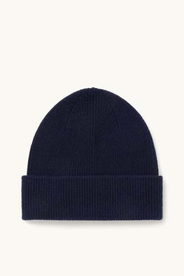 Men - Knitted cashmere hat - dark blue