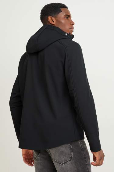 Hommes - Veste softshell à capuche - déperlante - 4 Way Stretch - noir