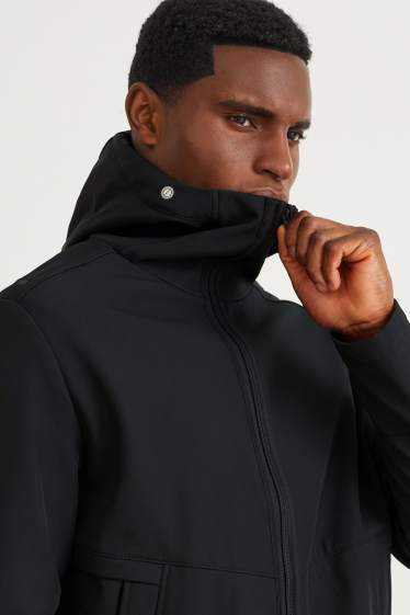 Hommes - Veste softshell à capuche - déperlante - 4 Way Stretch - noir