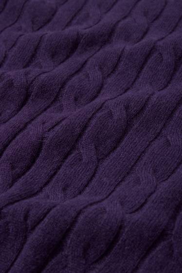Men - Jumper with cashmere - wool blend - cable knit pattern - purple