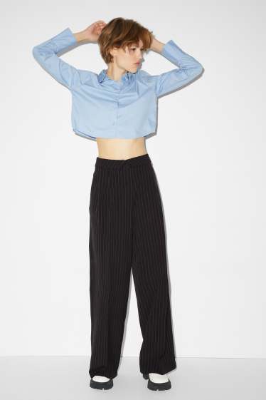 Women - Cloth trousers - mid-rise waist - wide leg - black