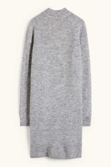 Damen - Strickkleid - hellgrau-melange