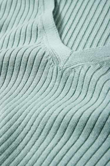 Damen - Basic-Pullover mit V-Ausschnitt - gerippt - mintgrün