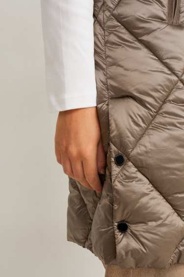 Women - Long quilted gilet with hood - beige